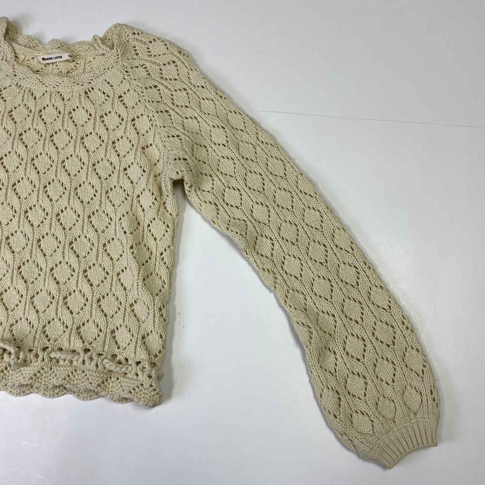 Marine Layer Cream Pointelle Knit Drawstring Sweater XS Diamond Open Knit Boho - Picture 9 of 14